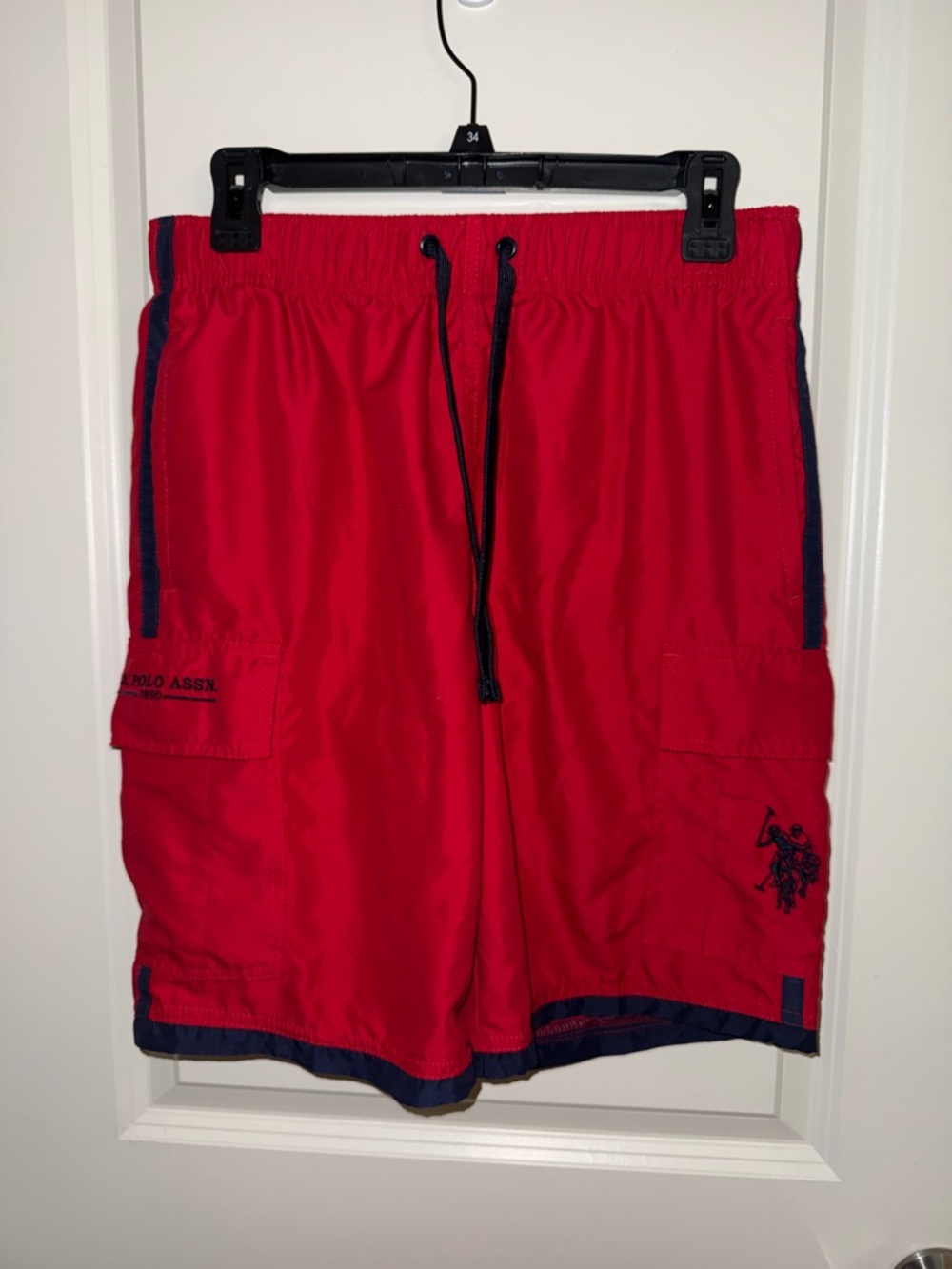 U.S. Polo Assn. Red Swim Trunks with Navy Drawstring